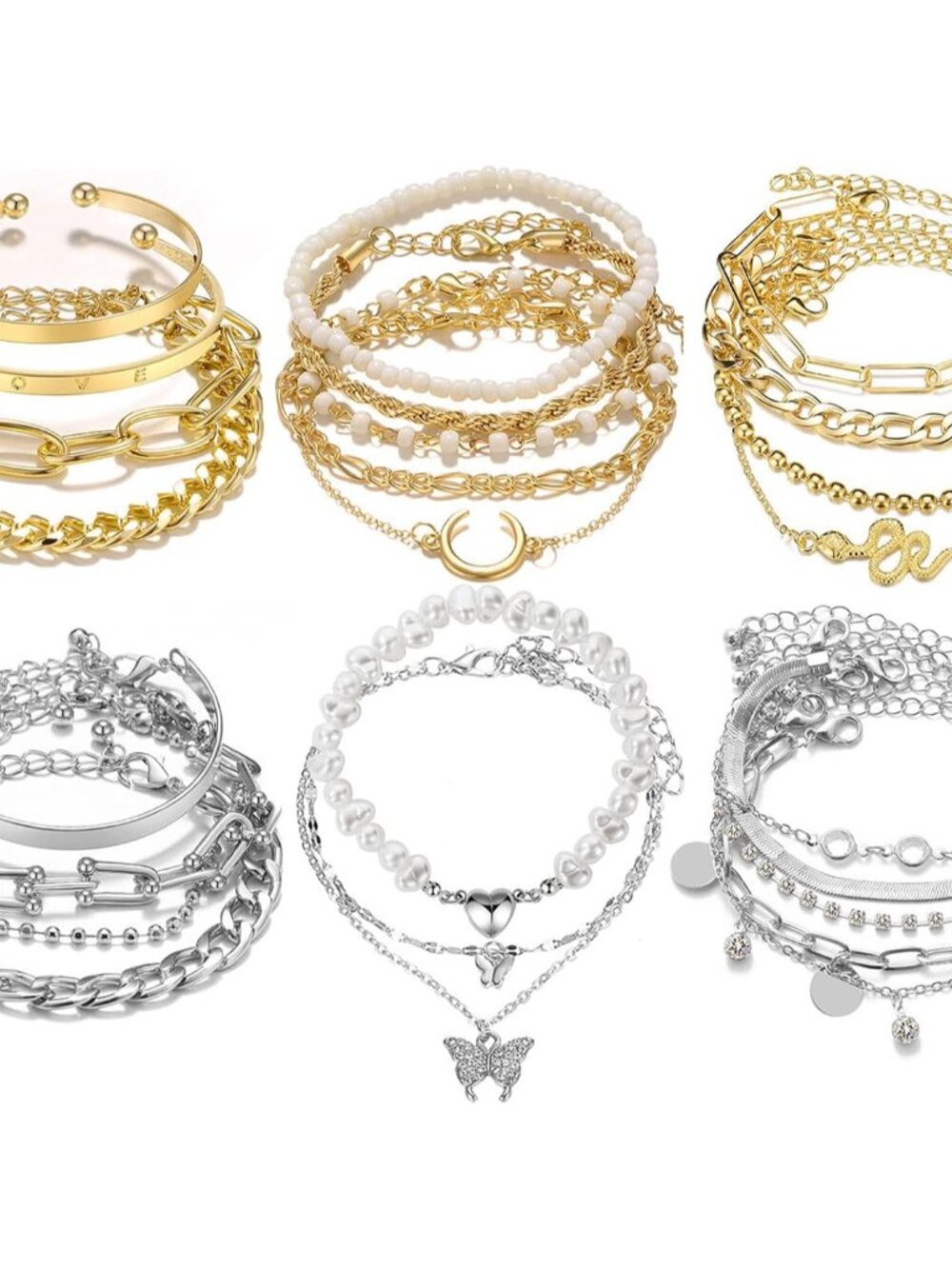 Elegant Silver and Gold Bracelet Set - 24-Piece Stackable Jewelry Collection